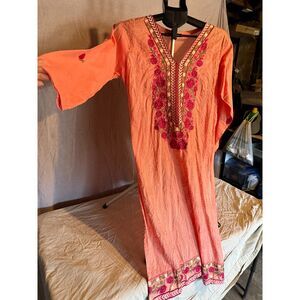 Embroidered Boho Tunic Dress Coral Floral Cotton Kurta Johnny Was-style M-L